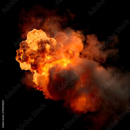 Fire With Thick Heavy Smoke Isolated On Black Background