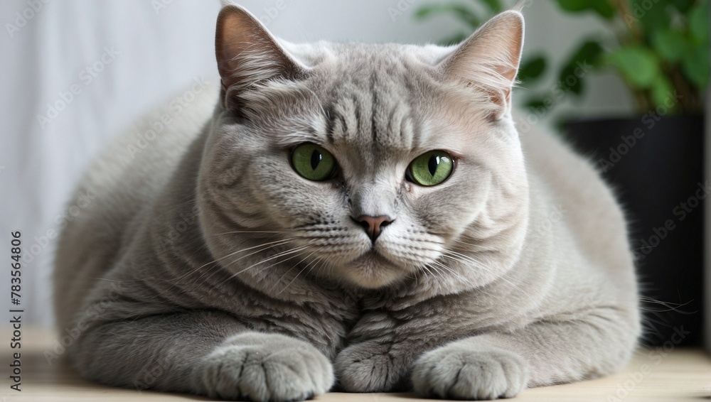 Big beautiful silvery British cat with big green eyes Big beautiful silvery British cat with big green eyes