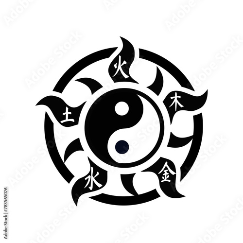 ying yang symbol fire black and white