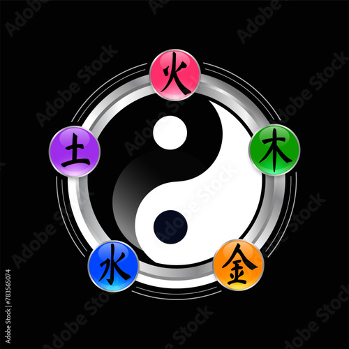 logo ying yang five elements vector