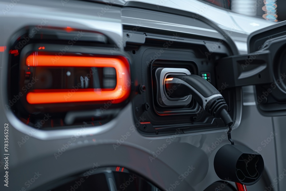 Modern EV Charger Connection Closeup with Illuminated Indicators