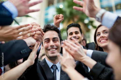 Joyful Business Team Applauding Success  Outdoor Celebration