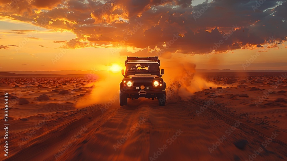Off-road vehicles traversing a dusty desert. Generative Ai