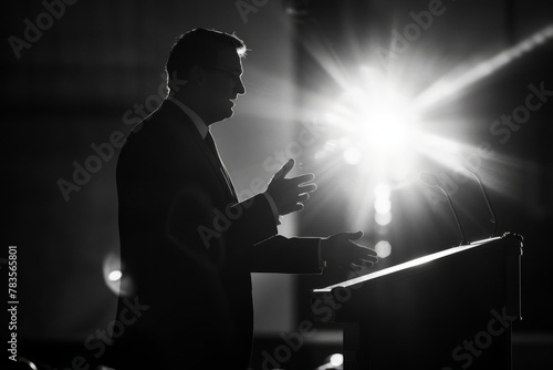 Illuminated Orator Silhouette, Backlit and Side View