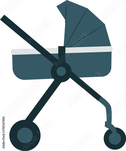 Baby stroller, illustration, vector on a white
background. Modern, practical baby
stroller for carrying a child in a sitting
position, black. Baby stroller Icon isolated on a white
background. 