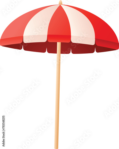 Stripper red and white beach umbrella. Sun protection, vacation concept. Stock vector illustration isolated on white background in cartoon style. Element of summer pleasure icon for mobile concept.
