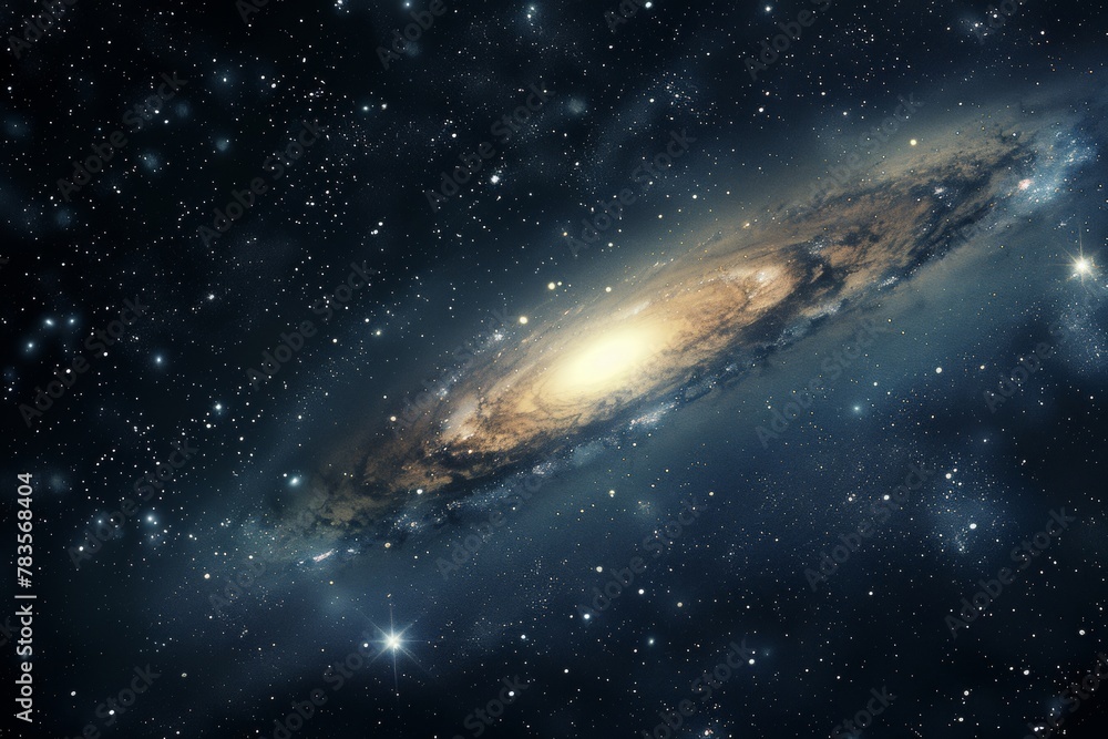 Obraz premium Space galaxy in space, starry night sky with nebula, bright stars, and abstract blue clouds in a dark cosmos