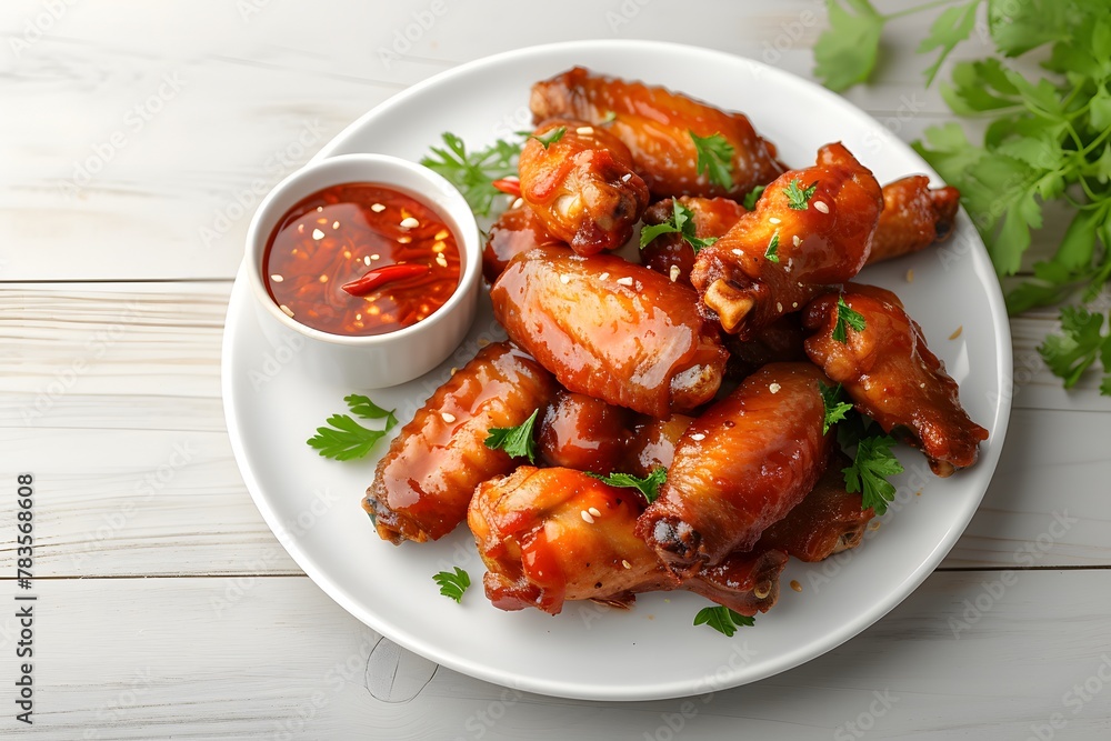 a plate of chicken wings and sauce

