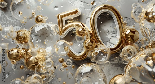 Golden Number 50 with Bubbles for Milestone photo