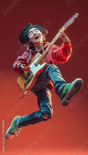 Animated Character Playing Guitar with Joy