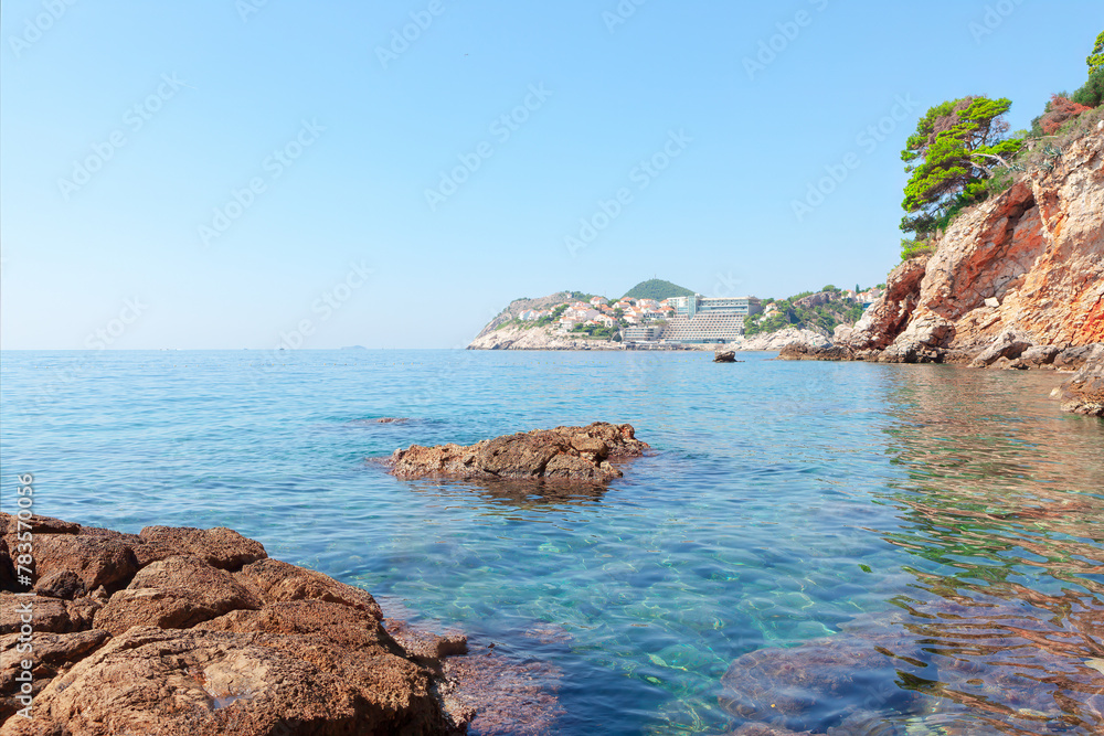 Coast of the Adriatic Sea in Dubrovnik, Croatia. Cliffs and turquoise water