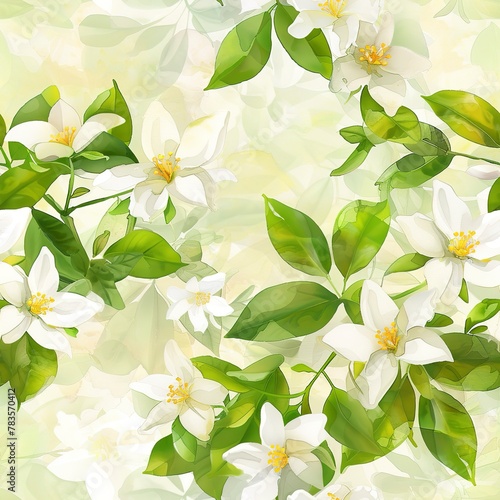 Small blossoming jasmine  seamless  light watercolor freshness. Seamless Pattern  Fabric Pattern   Tumbler Wrap  Mug Wrap.