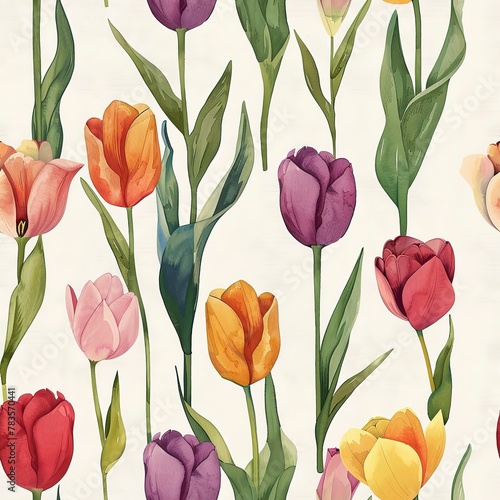 Tiny colorful tulips  seamless floral array  light watercolor. Seamless Pattern  Fabric Pattern   Tumbler Wrap  Mug Wrap.