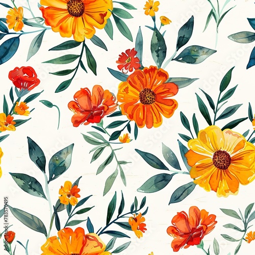 Tiny watercolor marigolds  seamless pattern  vibrant and light. Seamless Pattern  Fabric Pattern   Tumbler Wrap  Mug Wrap.