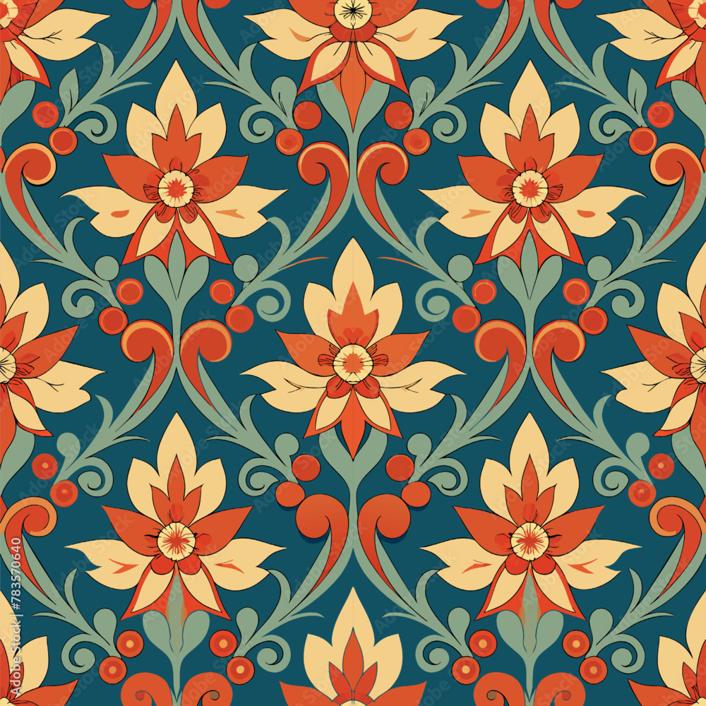 Seamless pattern with decorative flowers in retro style. Vector illustration. Seamless pattern with decorative flowers in retro style. Vector illustration.