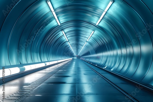 Dark Turquoise Metro Tunnel  Flattened Perspective with Illuminating  