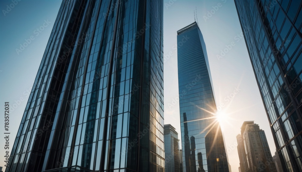 Silhouette of skyscrapers against the sunrise with rays of light piercing the skyline, symbolizing the start of urban life.. AI Generation. AI Generation