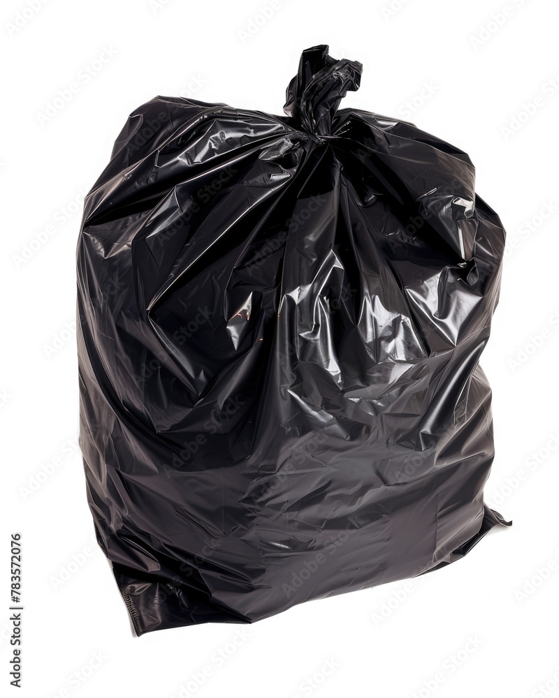 Black Garbage Bag for Cleaning and Environment. Isolated Plastic Bag for Throwing Trash, Ecological Concept in White Background