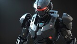 Sci-fi mech soldier on a black background in bright colours 