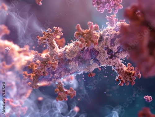 A detailed 3D scene of the human respiratory tract infected with Streptococcus pneumoniae.