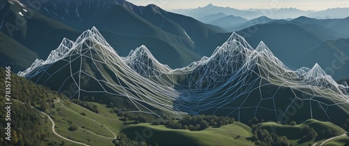 Wireframe mountain in bright colours Landscape Wire with Depth of Field Effect