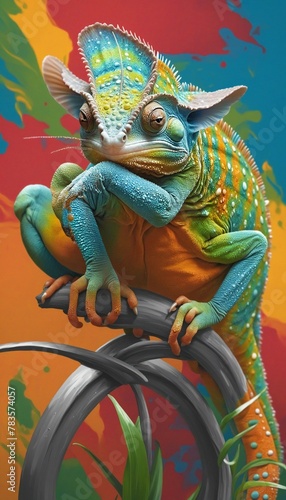 Colorful Chameleon on a colorful background in bright colours 