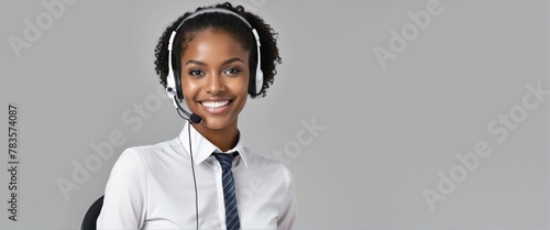 Call centre, black young woman and smile in contact centre in bright colours 