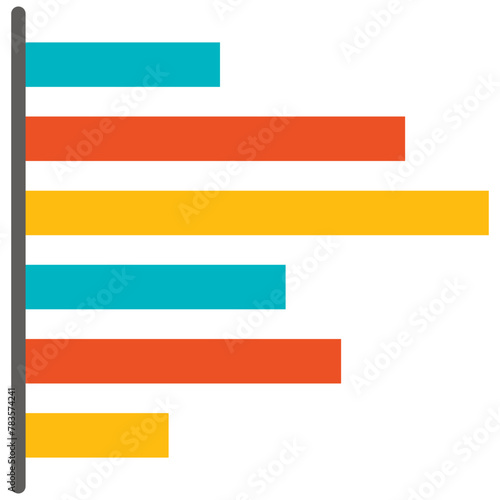 Colourful horizontal bar graph line icon, 6 bars, simple business diagram flat design illustration pictogram for infographic interface elements for app logo web button ui isolated on white background