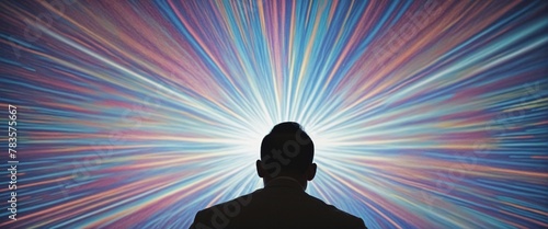 Silhouette of a man in front of Walls refracting light in bright colours  photo