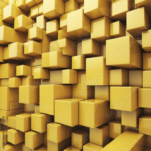 Yellow cubes in bright colours 3d render