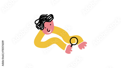 search results, guy with magnifying glass, flat color illustration