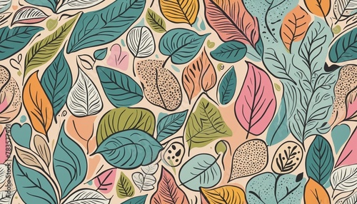 Abstract plant leaf art pattern in Bright Colours 