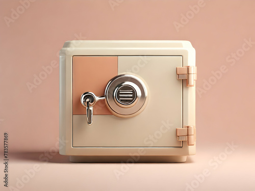 Close Safe box front view on creamy pastel background with soft shadows. Simple 3d render illustration Ai generative 