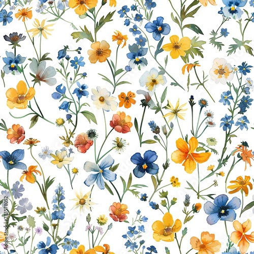 Tiny wildflowers scattered, seamless pattern, light watercolor essence. Seamless Pattern, Fabric Pattern, Tumbler Wrap, Mug Wrap.