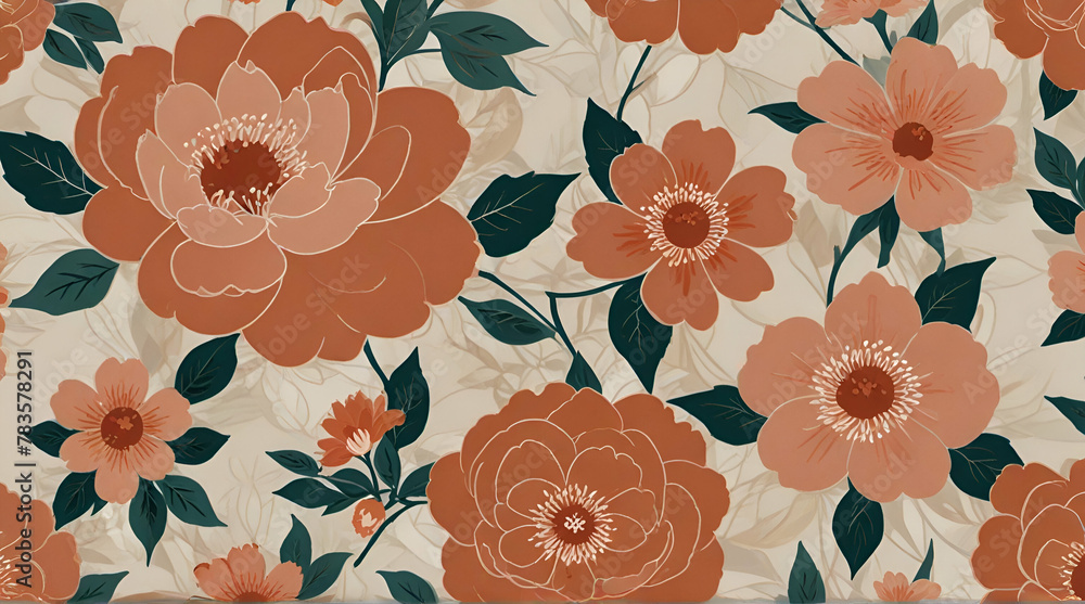 A charming pattern inspired by peach blossoms. Mix timeless luxury and modern aesthetics.generative.ai