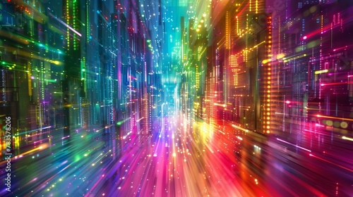 Digital transmissions secure within an encryption system  visualized in a spectrum of bright hues