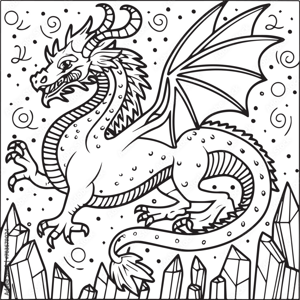 Hand drawn dragon outline illustration