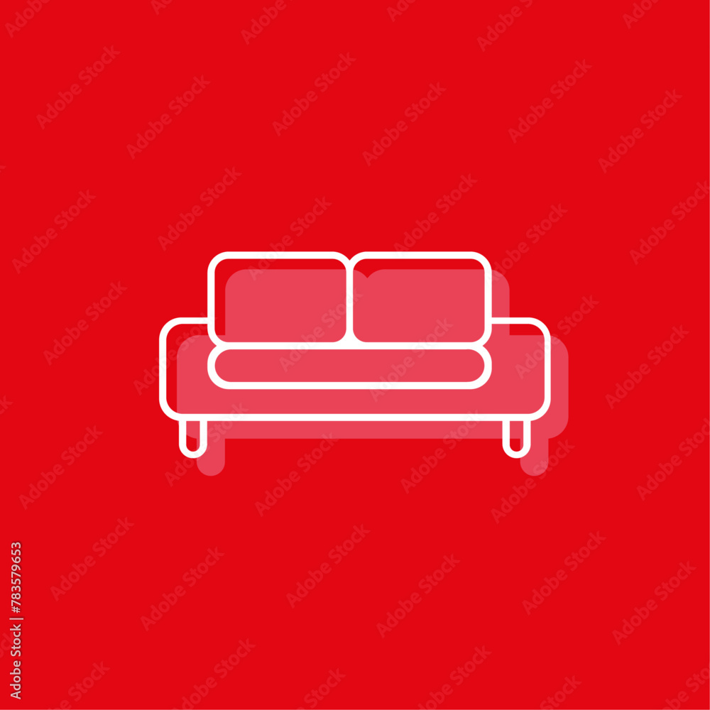 Icona mobile divano soggiorno, design flat, sfondo rosso Icona mobile divano soggiorno, design flat, sfondo rosso