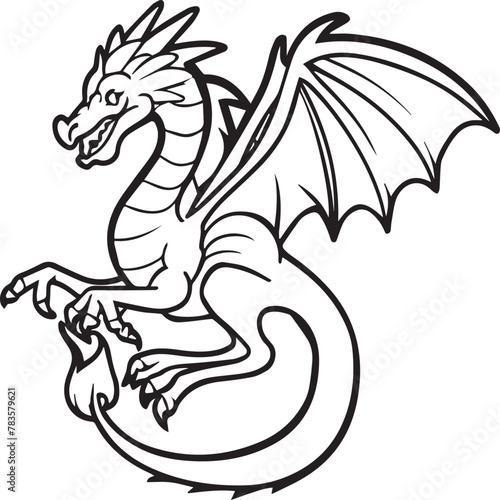 Hand drawn dragon outline illustration