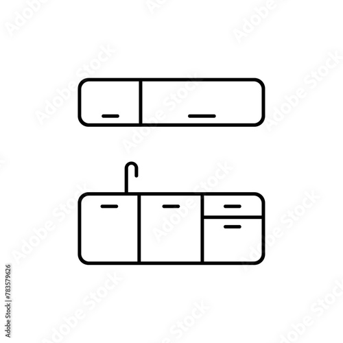 icona mobili arredamento, cucina con pensile, flat design
