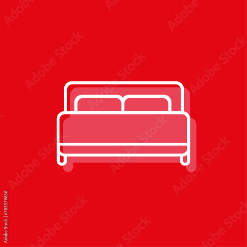 Icona mobile arredamento, letto, camera da letto, riposo, dormire, flat design, sfondo rosso