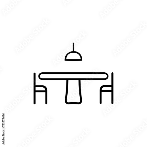 icona mobili arredamenti, cucina, sala da pranzo, sedie e tavolo con lampada, flat design