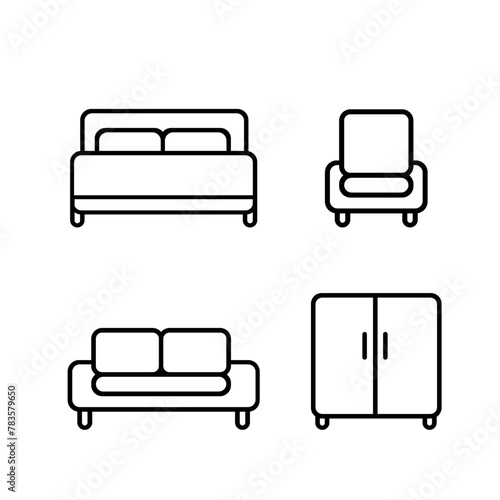 Icone mobili arredamento, letto matrimoniale, armadio, divano, poltrona, design flat