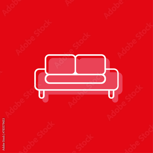 Icona mobile divano soggiorno, design flat, sfondo rosso