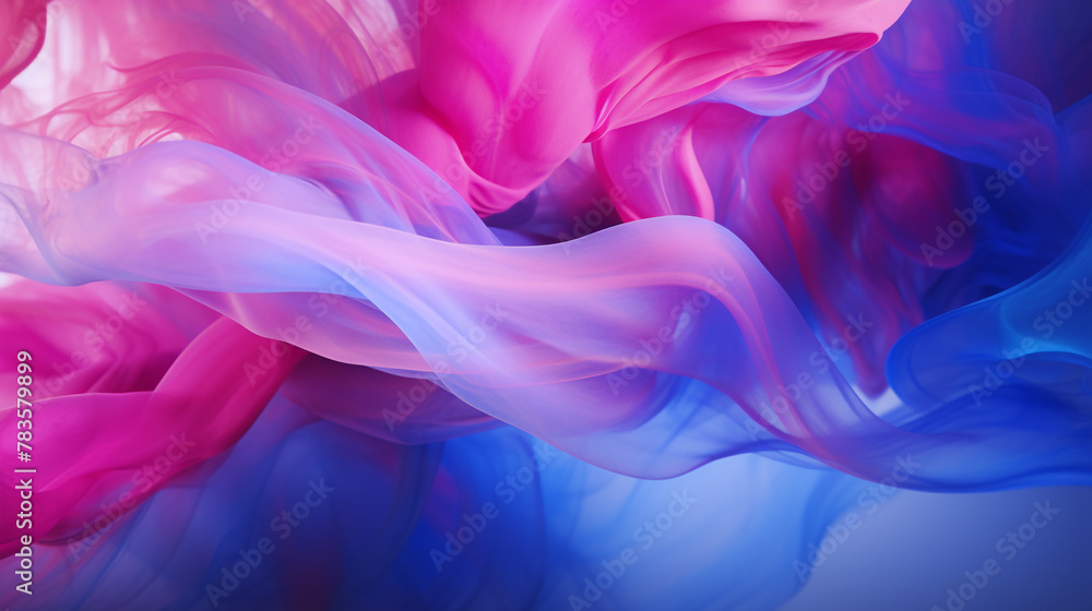 A colorful, flowing smoke with pink and blue swirls. Concept of movement and energy