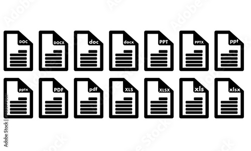 extensions sign. Document file type format icon set.File format extensions sign for apps and website, Replaceable vector design