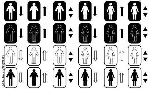 Elevator and lift icons set. Replaceable vector design.