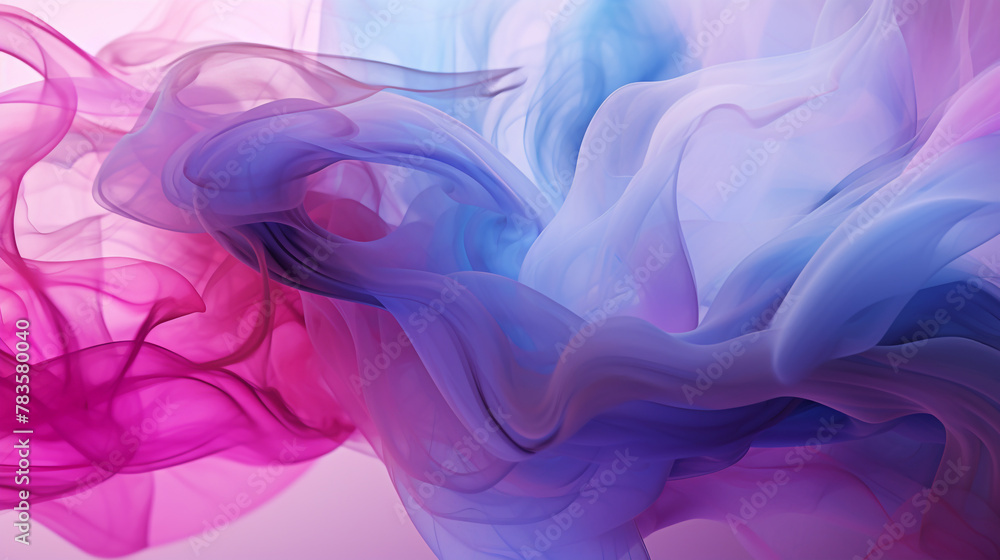A colorful, flowing smoke with pink and blue swirls. Concept of movement and energy