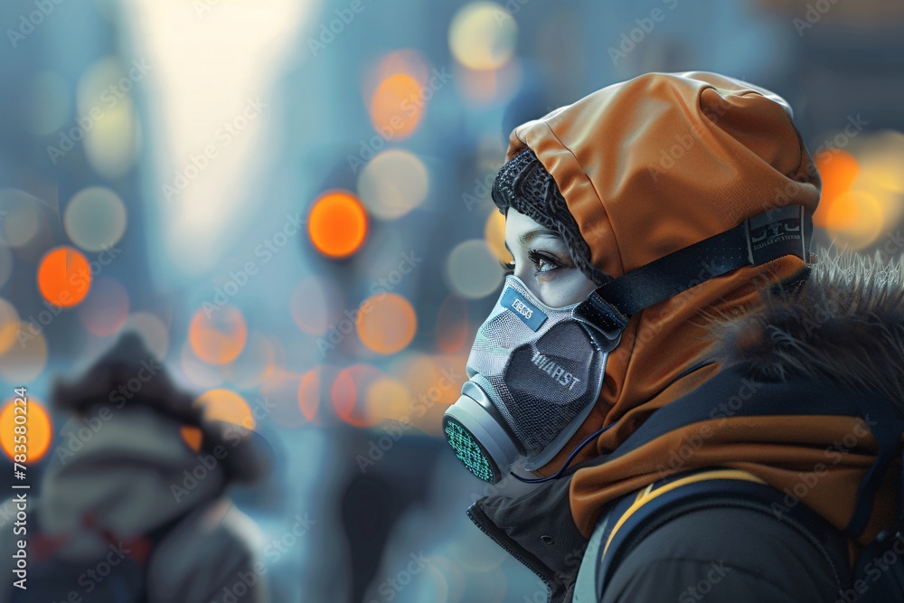 A person wearing a mask to protect against PM2.5 air pollution A person wearing a mask to protect against PM2.5 air pollution