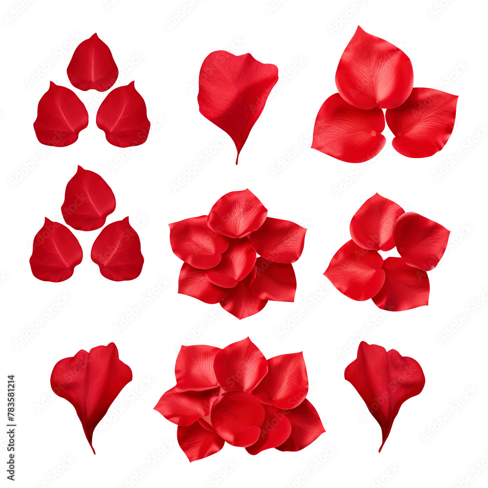 Red rose flowers petals isolated on white background Red rose flowers petals isolated on white background